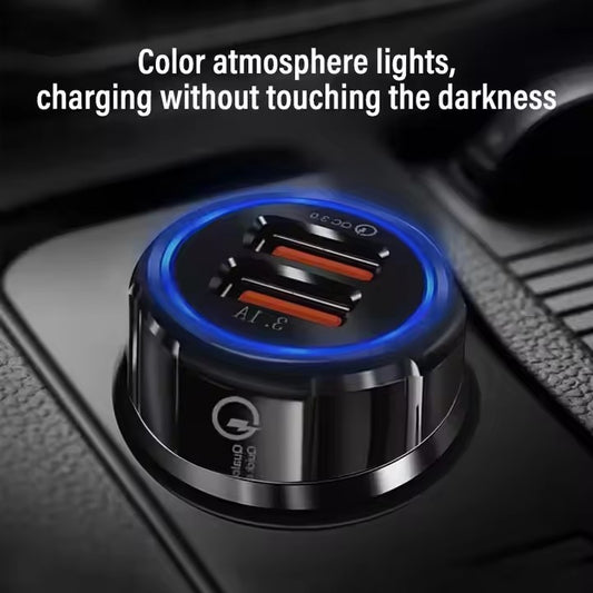 Dubbel USB Billaddare med QC 3.0 Snabbladdning & LED-belysning