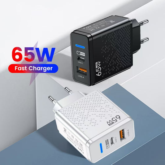65W Dual Port Snabbladdare – USB-C & USB-A Strömadapter