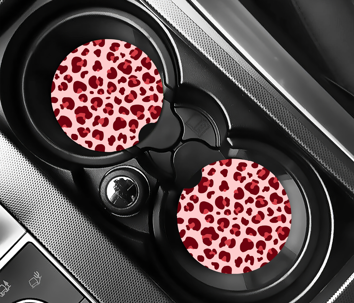 Stylish Pink & Red Leopard Style ( (2-pack) Bilunderlägg för mugghållare