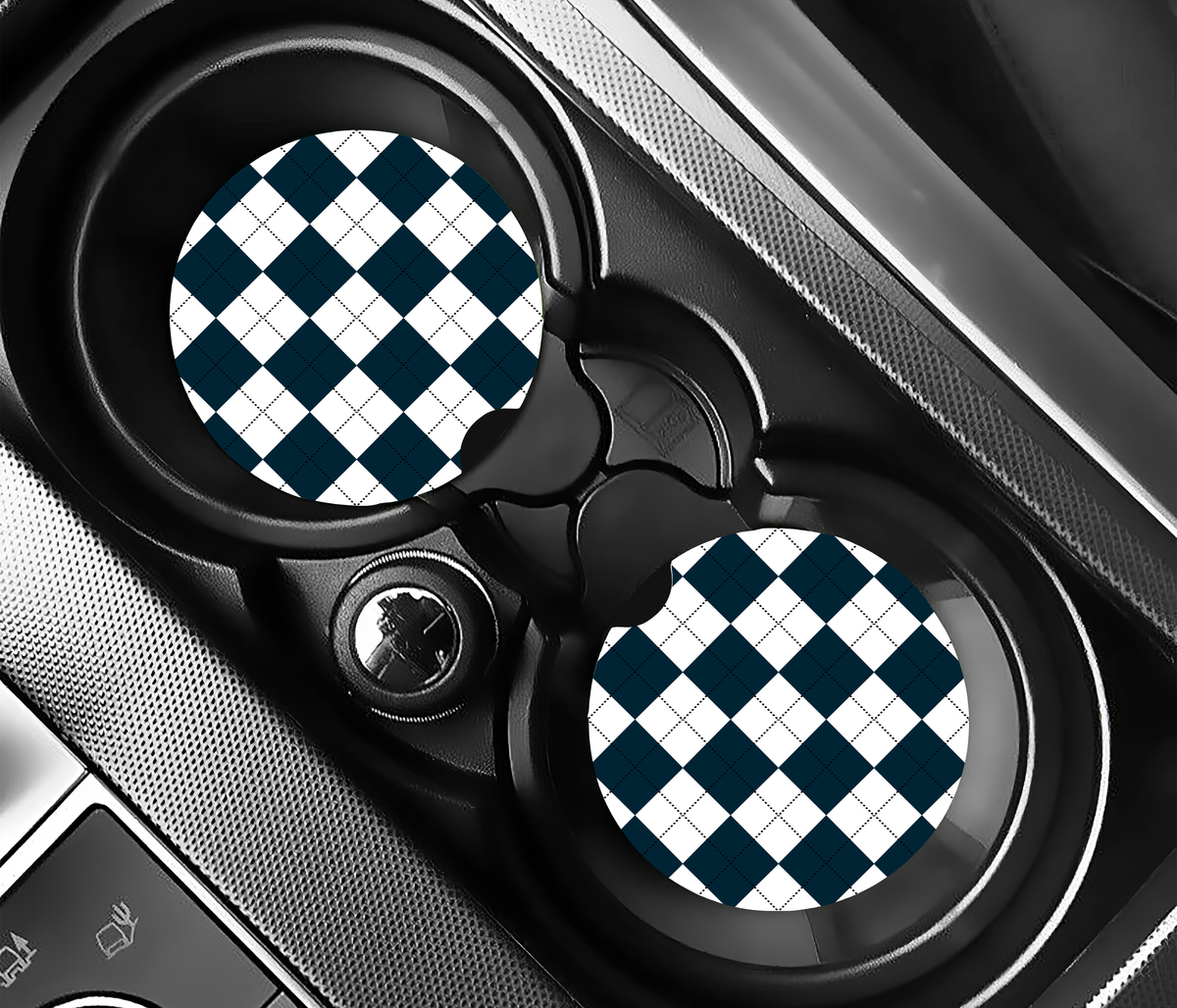 Navy Checkered Style ( (2-pack) Bilunderlägg för mugghållare