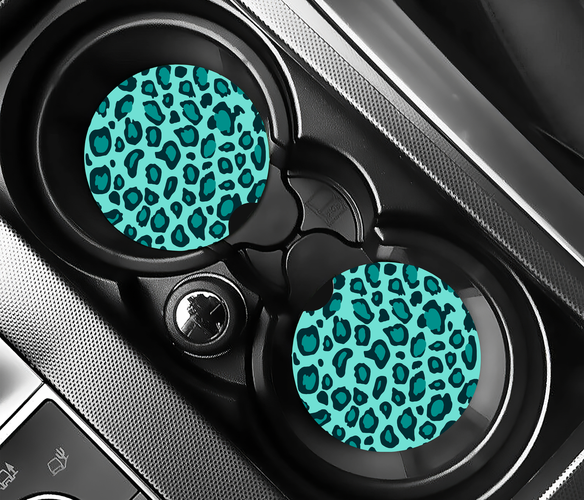 Teal & Turquoise Leopard ( (2-pack) Bilunderlägg för mugghållare