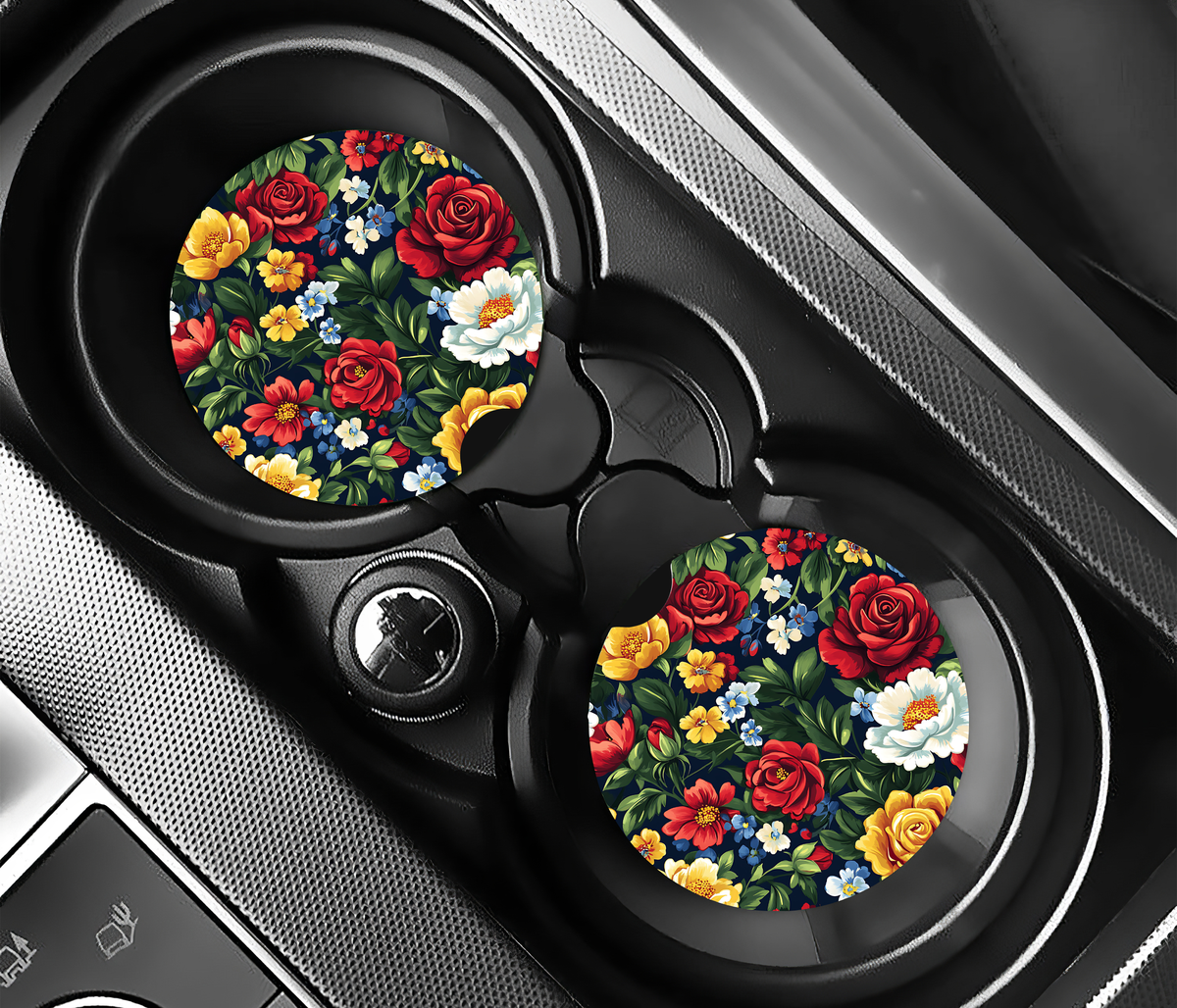 Red Rose & Meadow (2-pack) Bilunderlägg för mugghållare