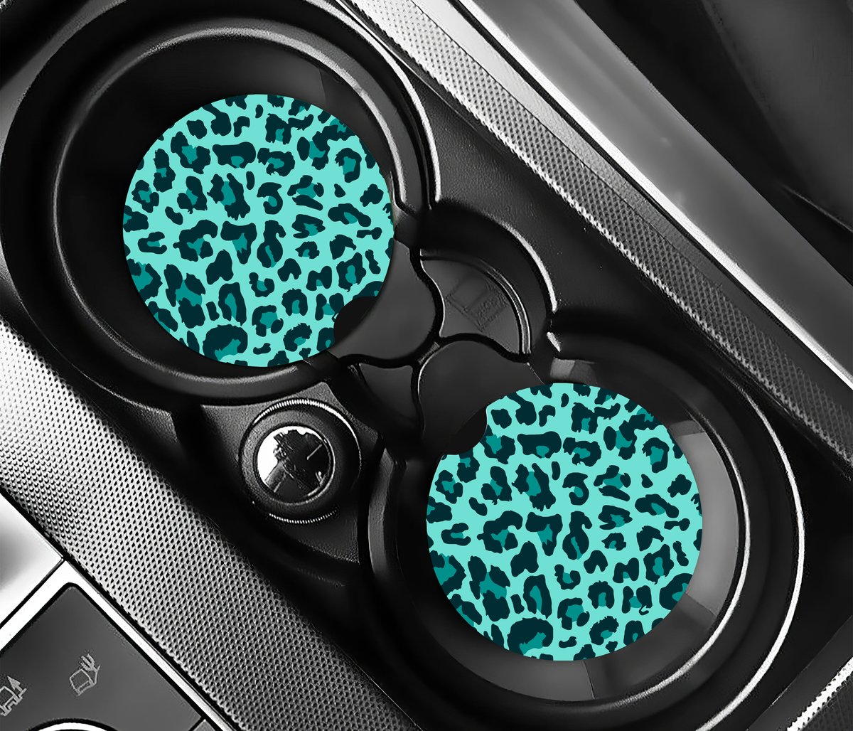 Bold Blue & Turquoise Leopard ( (2-pack) Bilunderlägg för mugghållare