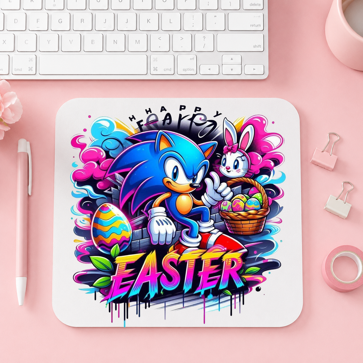 Sonic Happy Easter med Påskhare | Musmatta | 20cm x 24cm