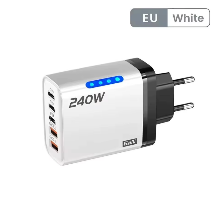 240W GaN Snabbladdare 5-i-1 – 3x USB-C (PD) + 2x USB-A (QC 3.0)
