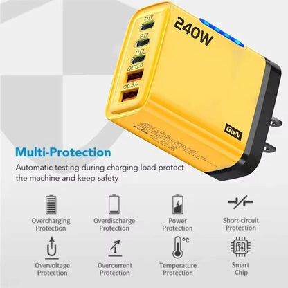 240W GaN Snabbladdare 5-i-1 – 3x USB-C (PD) + 2x USB-A (QC 3.0)