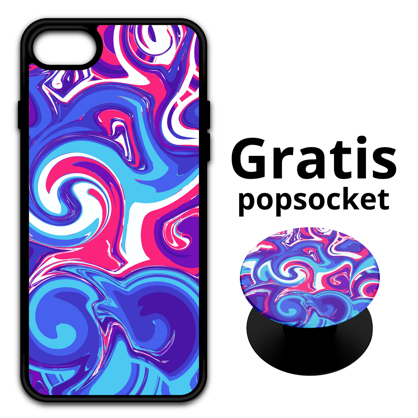iPhone - Marble mobilskal med exklusivt mönster - ingår 1 gratis Popsocket