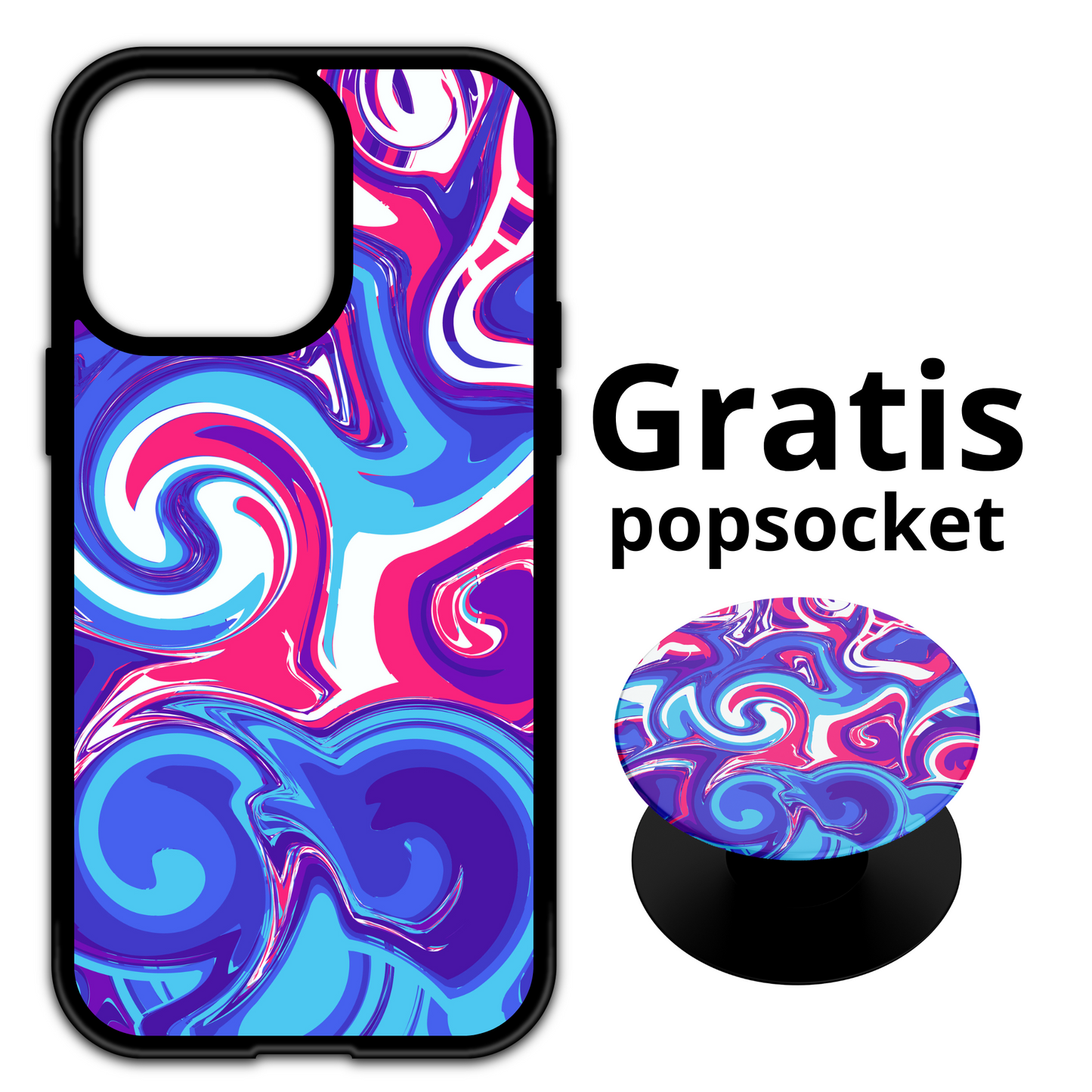iPhone - Marble mobilskal med exklusivt mönster - ingår 1 gratis Popsocket