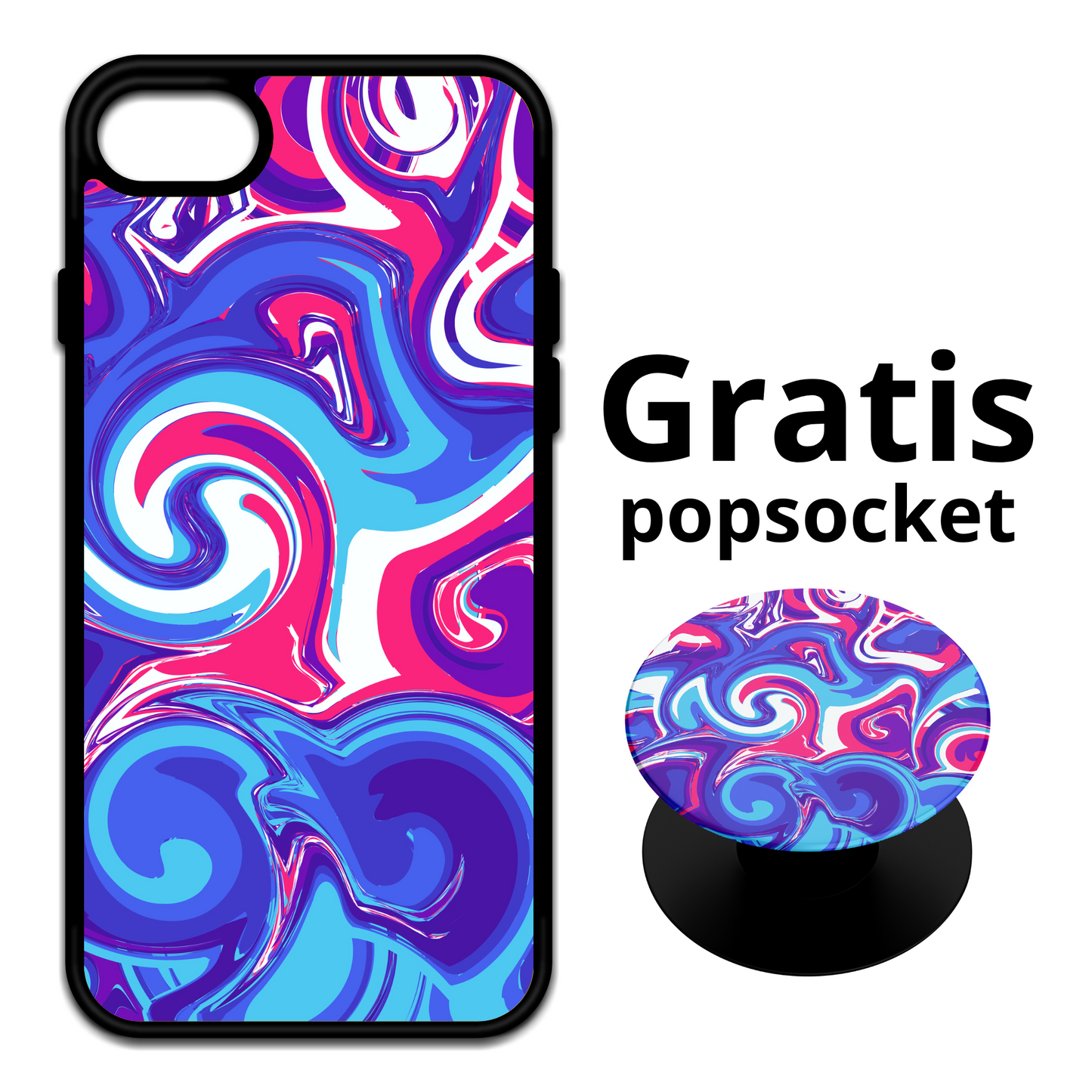 iPhone - Marble mobilskal med exklusivt mönster - ingår 1 gratis Popsocket