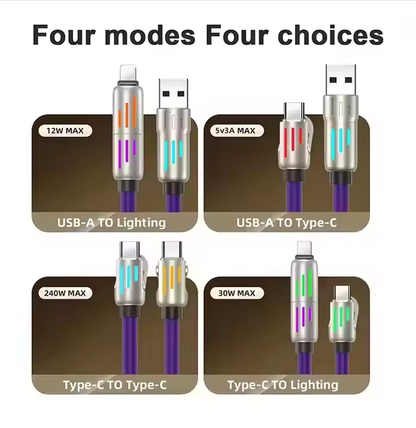 Multifunktions Laddkabel med LED – USB-A & USB-C till Lightning/USB-C (4-i-1)