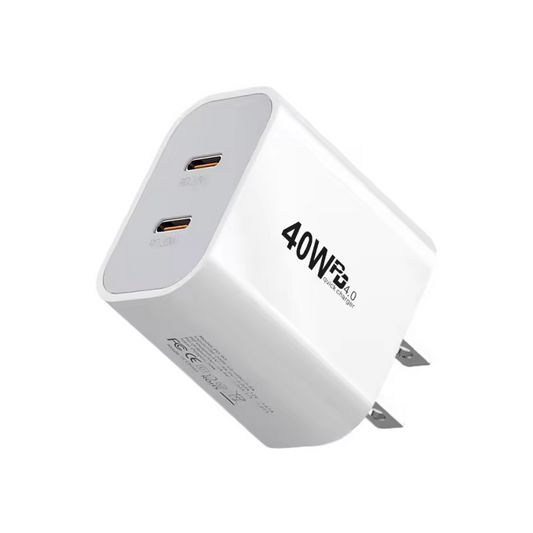 40W Snabb väggladdare med dubbla USB-C-portar – För iPhone, iPad & Samsung