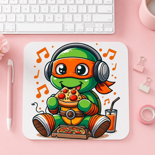 Söt Baby Ninja Turtle Musik & Pizza | Musmatta | 20cm x 24cm