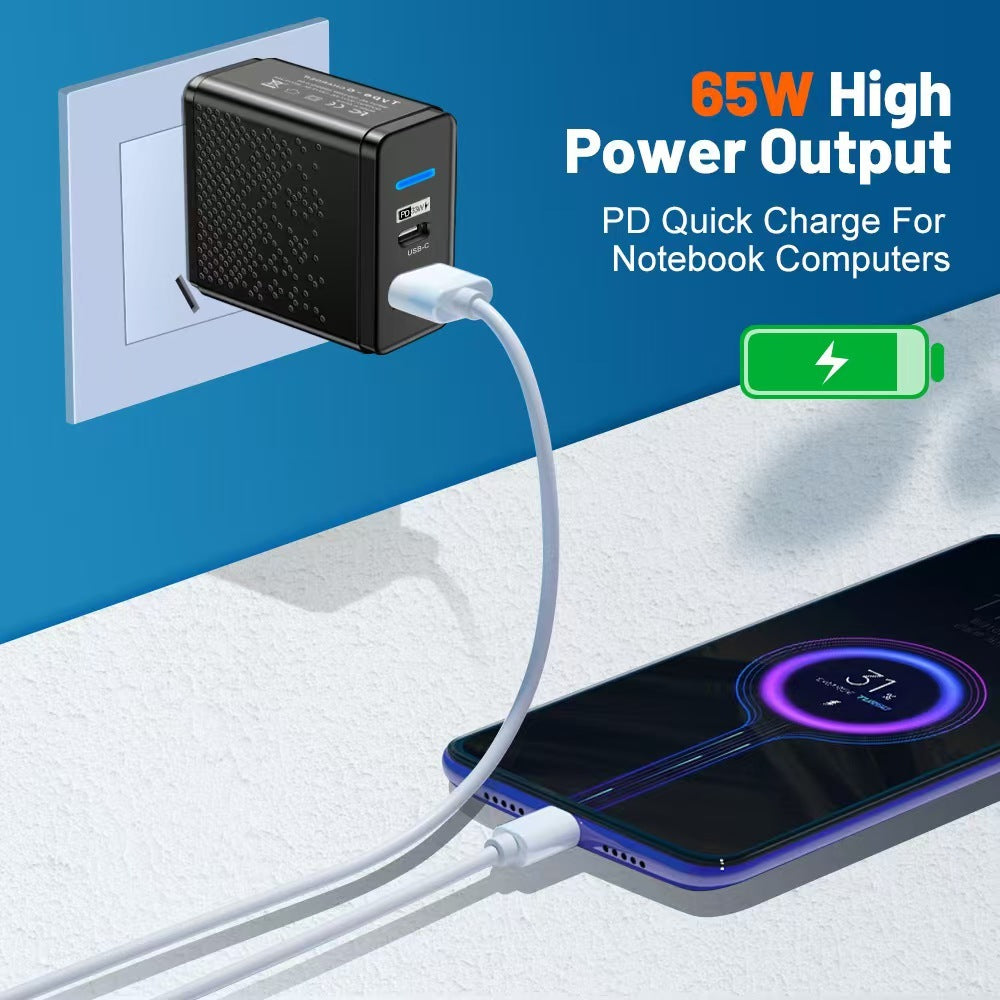 65W Dual Port Snabbladdare – USB-C & USB-A Strömadapter
