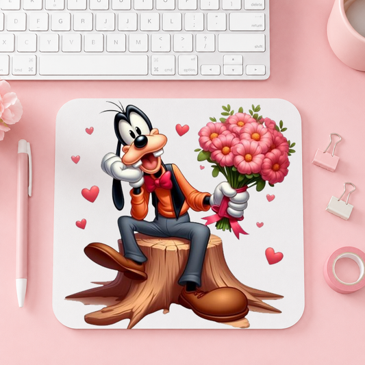 Romantic Goofy with Flowers Mousepad | Musmatta | 20cm x 24cm