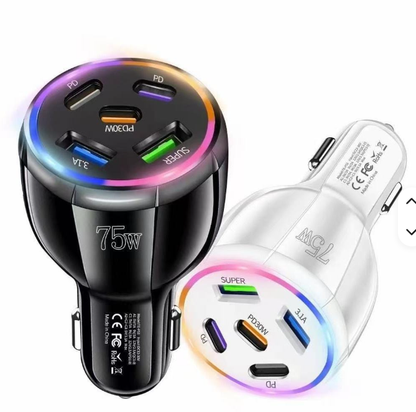 75W Bilsnabbladdare: Ladda ALLA dina enheter samtidigt – 5 Portar & RGB-Ljus