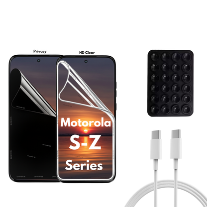 Motorola S-Z Series - 2 Pack - Transparent och Privacy Skärmskydd. Laddare, sugkoppshållare