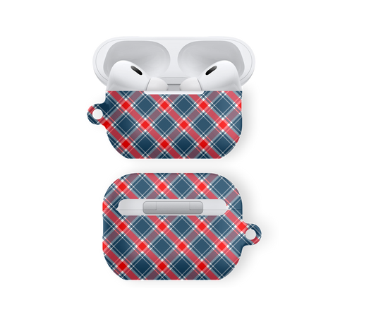 Chic Diagonal Plaid Navy & Crimson - Airpods Skal