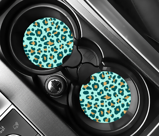Sparkly Turquoise & Gold Animal ( (2-pack) Bilunderlägg för mugghållare