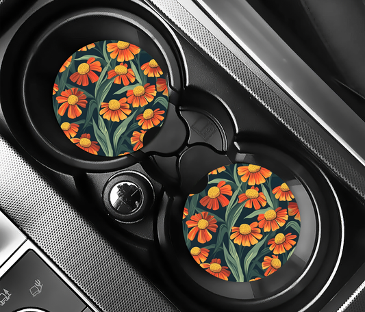Orange Daisy Botanical (2-pack) Bilunderlägg för mugghållare