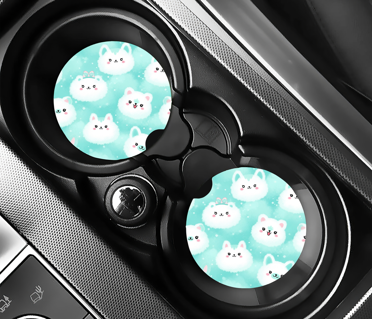 Sött Mönster med Fluffiga Katter ( (2-pack) Bilunderlägg för mugghållare