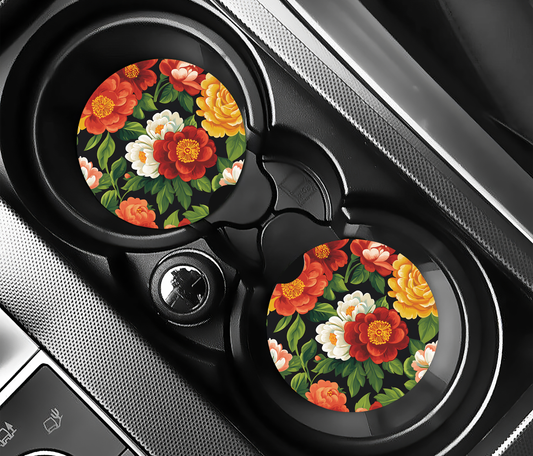 Deep Red & Golden Floral (2-pack) Bilunderlägg för mugghållare