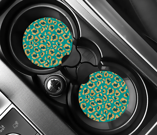 Chic Turquoise Leopard Glitter ( (2-pack) Bilunderlägg för mugghållare