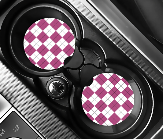 Classic Plum & White Checkered ( (2-pack) Bilunderlägg för mugghållare
