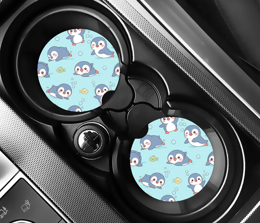 Happy Swimming Penguins ( (2-pack) Bilunderlägg för mugghållare