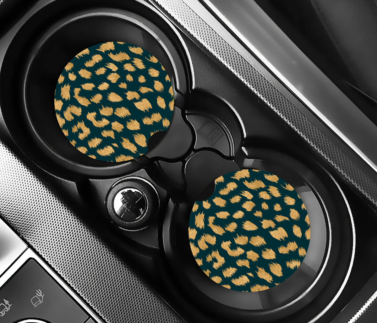 Stylish Forest Leopard Print ( (2-pack) Bilunderlägg för mugghållare