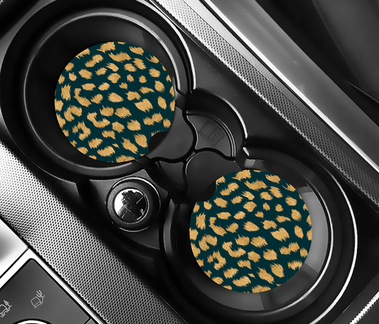 Stylish Forest Leopard Print ( (2-pack) Bilunderlägg för mugghållare