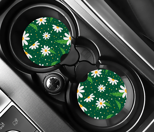 Nordic Green Daisies ( (2-pack) Bilunderlägg för mugghållare
