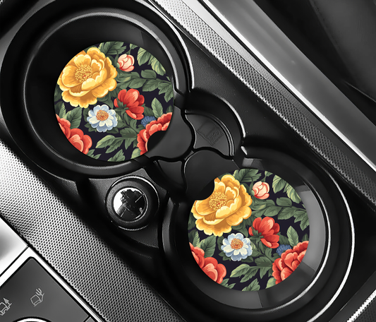 Golden Peony & Floral (2-pack) Bilunderlägg för mugghållare
