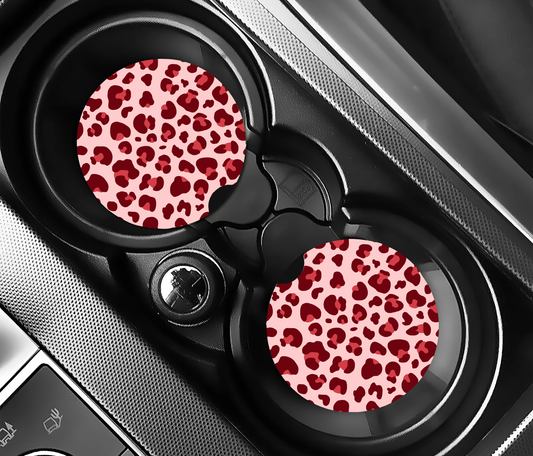 Stylish Pink & Red Leopard Style ( (2-pack) Bilunderlägg för mugghållare