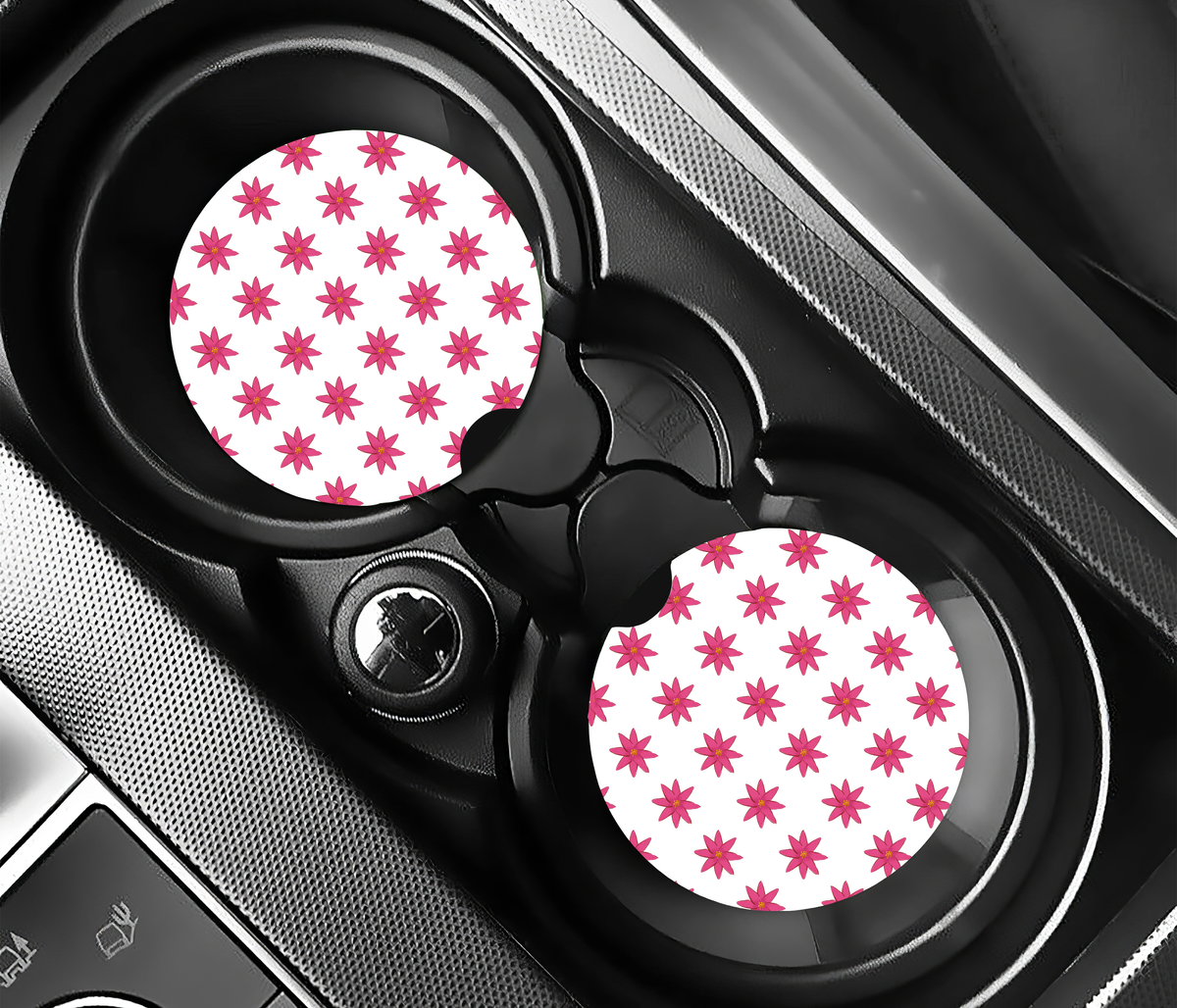 Pink Star Floral (2-pack) Bilunderlägg för mugghållare