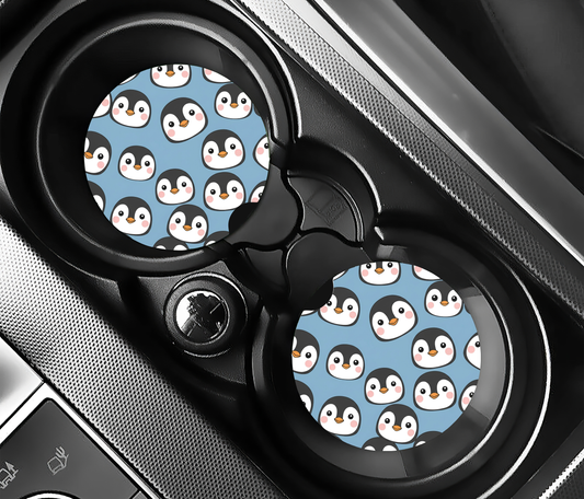 Kawaii Penguin Faces ( (2-pack) Bilunderlägg för mugghållare