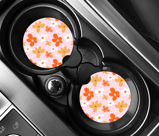Retro Daisy Vibes ( (2-pack) Bilunderlägg för mugghållare