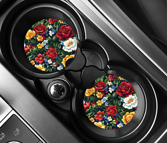 Red Rose & Meadow (2-pack) Bilunderlägg för mugghållare