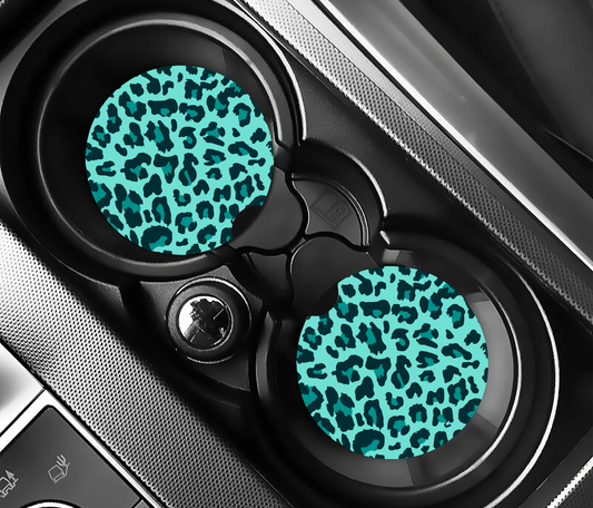 Bold Blue & Turquoise Leopard ( (2-pack) Bilunderlägg för mugghållare