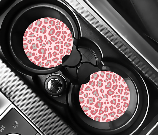 Sparkly Pink & Silver Leopard ( (2-pack) Bilunderlägg för mugghållare