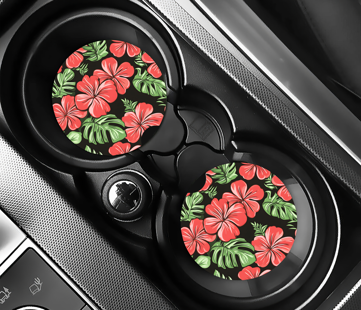 Tropisk Hibiskus (2-pack) Bilunderlägg för mugghållare