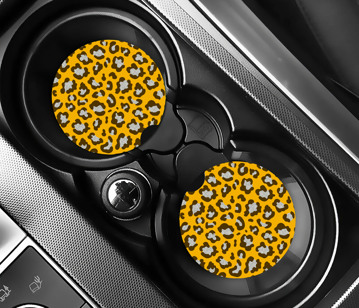 Sparkly Gold & Silver Leopard ( (2-pack) Bilunderlägg för mugghållare