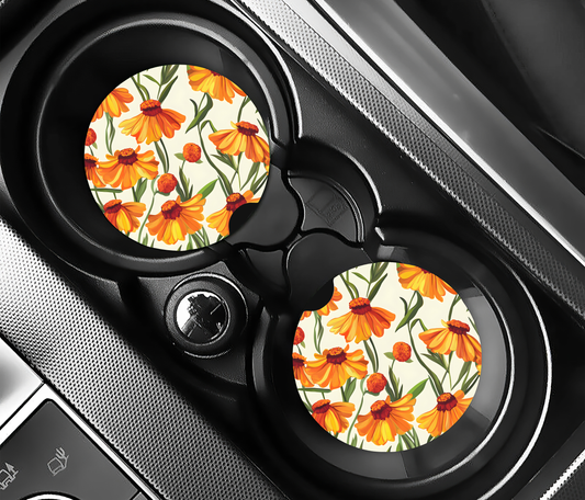 Orange Daisy Light Botanical (2-pack) Bilunderlägg för mugghållare