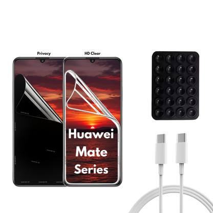 Huawei Mate Series - 2 Pack - Transparent och Privacy Skärmskydd. Laddare, sugkoppshållare