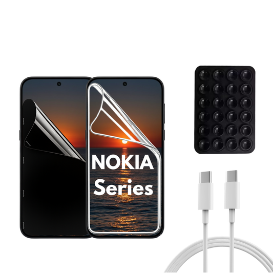 Nokia Series - 2 Pack - Transparent och Privacy Skärmskydd. Laddare, sugkoppshållare