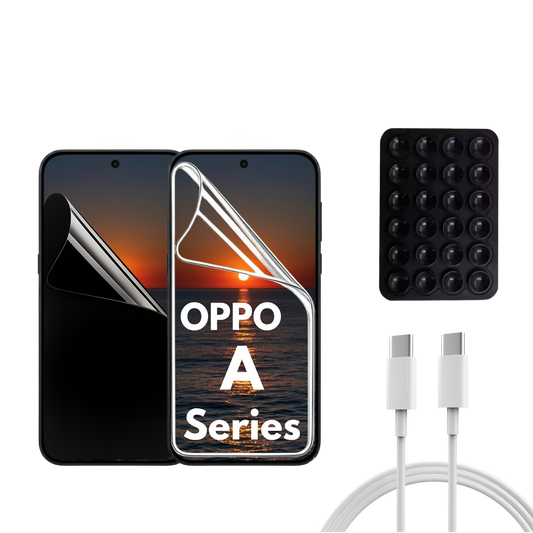 OPPO A Series - 2 Pack - Transparent och Privacy Skärmskydd. Laddare, sugkoppshållare