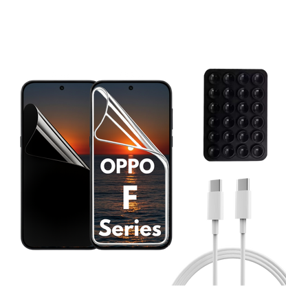 OPPO F Series - 2 Pack - Transparent och Privacy Skärmskydd. Laddare, sugkoppshållare