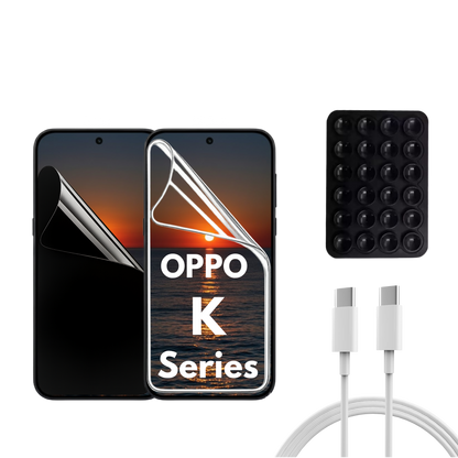 OPPO K Series - 2 Pack - Transparent och Privacy Skärmskydd. Laddare, sugkoppshållare