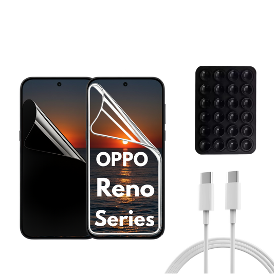 OPPO Reno Series - 2 Pack - Transparent och Privacy Skärmskydd. Laddare, sugkoppshållare